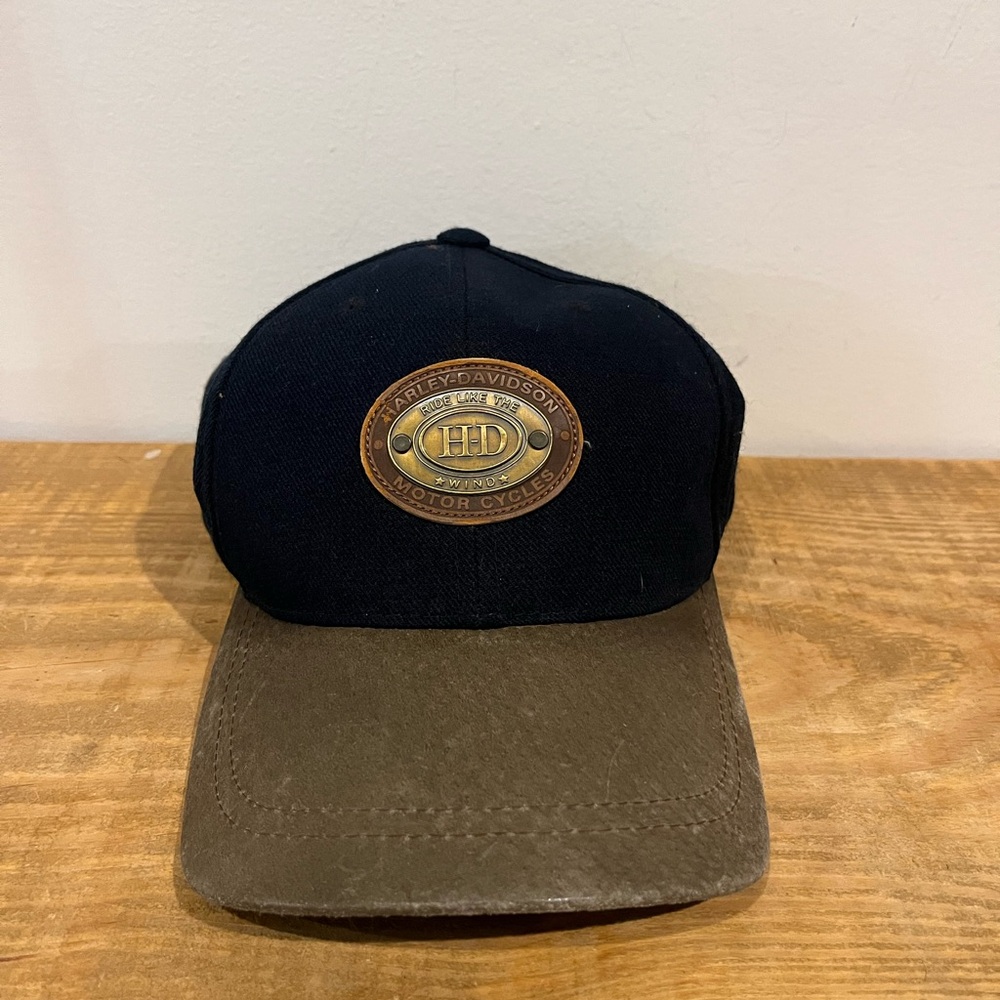 Harley Davidson VTG brass‎ patch “ride like the wind” ball cap w/ suede rim EUC